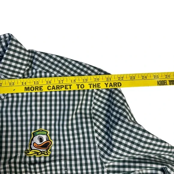 Antigua Oregon Ducks Men XL Ellis LS Woven Gingham Button Down Shirt Green White - Picture 9 of 11